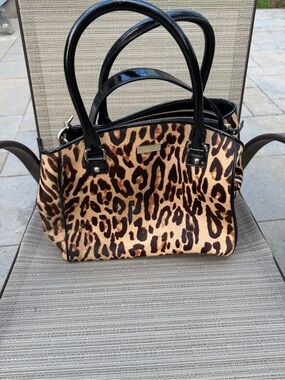 kate spade Leopard Print large Satchel with Black Trim
